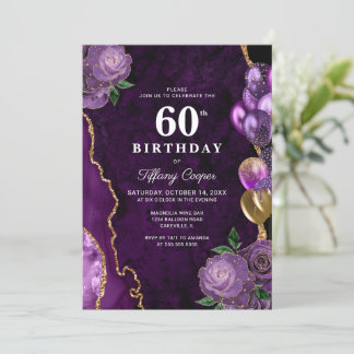 Gold Lila Agate 60. Geburtstag Einladung
