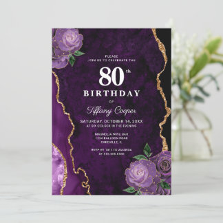 Gold Lila Agate 80. Geburtstag Einladung