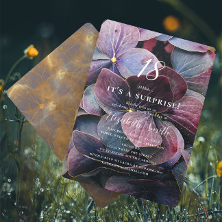 Gold Lila Blue Hydrangea Überraschung 18. Geburtst Einladung