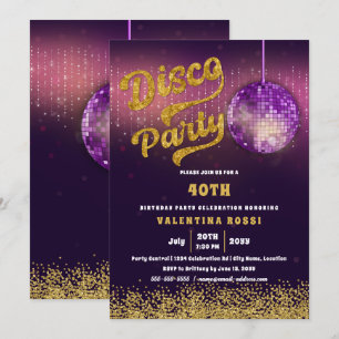 Gold Lila Disco Party Geburtstag Einladung