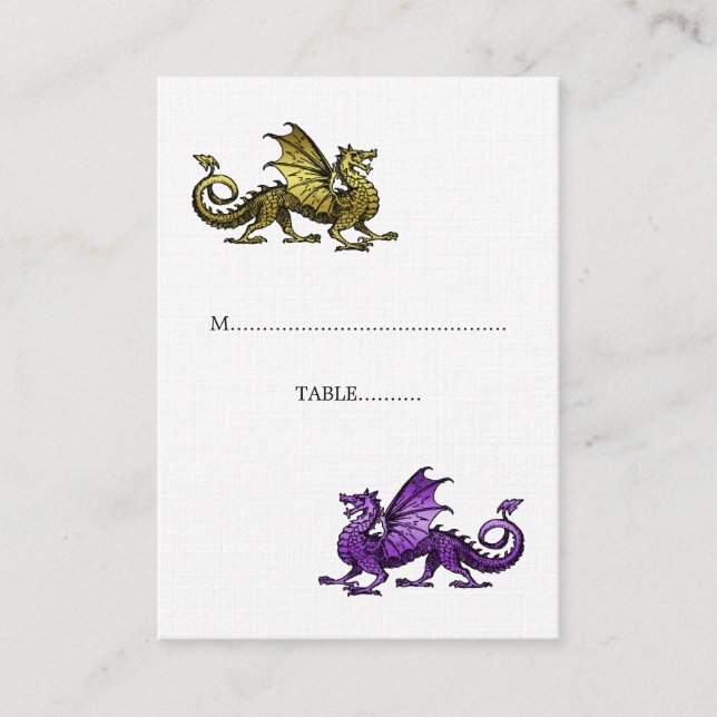 Gold Lila Dragon Wedding Platzkarte (Vorderseite)