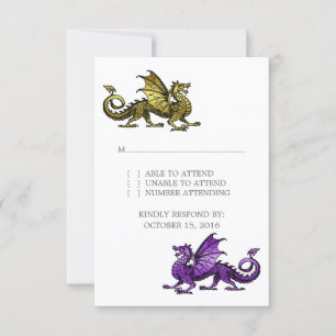 Gold Lila Dragon Wedding Response Card RSVP Karte