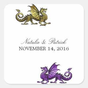 Gold Lila Dragon Wedding Stickers