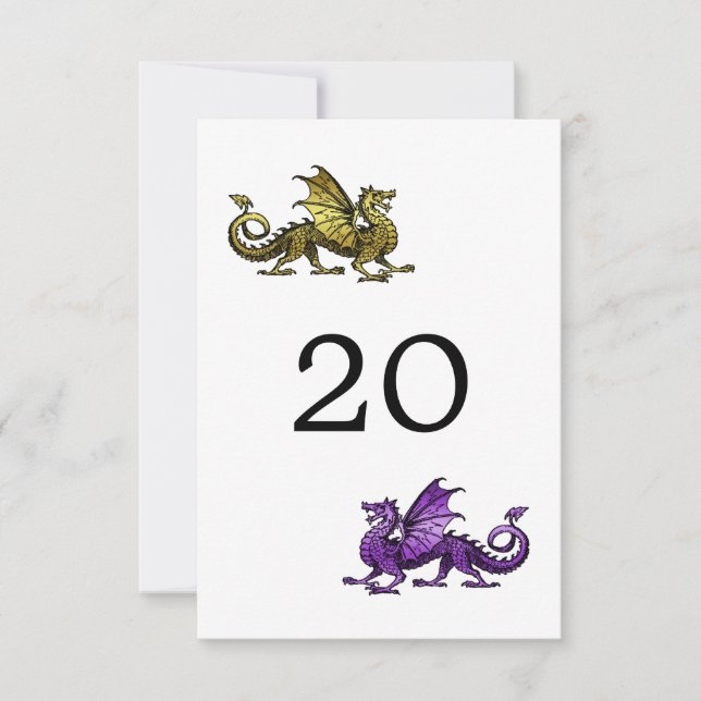 Gold Lila Dragon Wedding Table Card Einladung (Vorderseite)
