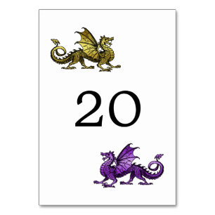 Gold Lila Dragon Wedding Table Card Tischnummer