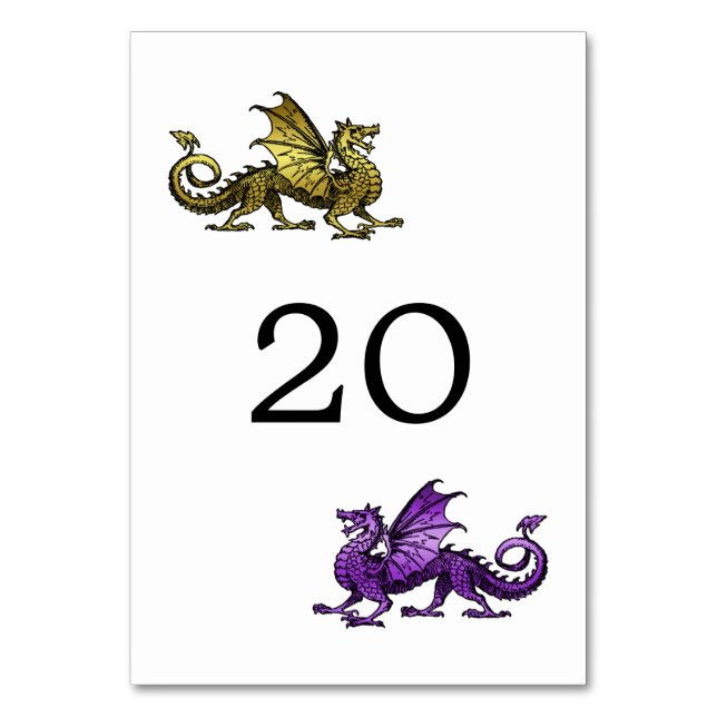 Gold Lila Dragon Wedding Table Card Tischnummer (Vorderseite)