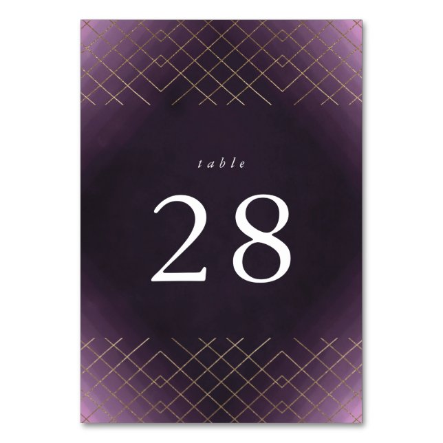 Gold Lila Elegance Diamond Geo Deko Wedding Tischnummer (Vorderseite)