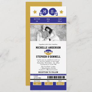 Gold Lila Football Ticket Hochzeit Einladung