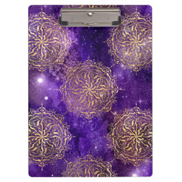 Gold & Lila Galaxy Dharma Mandala Muster Klemmbrett