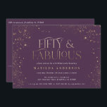 Gold lila Glitzer 50 und fabelhafte Geburtstagspar<br><div class="desc">Gold lila Glitzer Effekt 50 und fabelhafte Geburtstagsfeier Einladung. Modernes,  monochromes Skripttext. Teil einer Sammlung.</div>