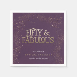 Gold lila Glitzer 50 und fabelhafte Geburtstagspar Serviette