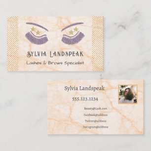 Gold & Lila Glitzer Eyelashes & Fotos Visitenkarte