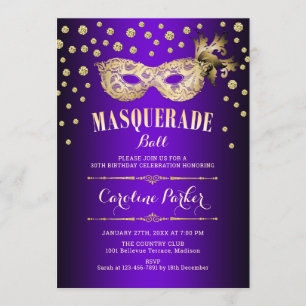 Gold Lila Masquerade Ball Geburtstagsparty Einladung