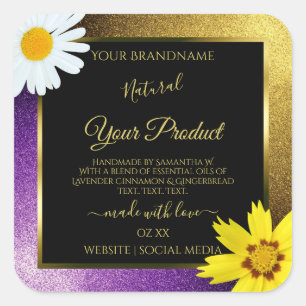 Gold Lila Metallic Glitzer Black Product Labels Quadratischer Aufkleber