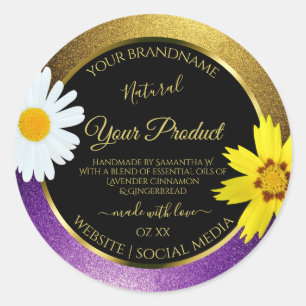 Gold Lila Metallic Glitzer Black Product Labels Runder Aufkleber
