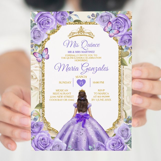 Gold Lila Mis Quince Lavender 15 Anos Crown Einladung (Von Creator hochgeladen)