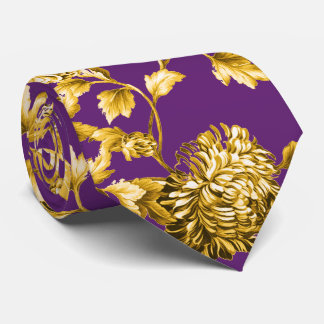 Gold Lila Moderne Antike Botanische Florale Toile Krawatte
