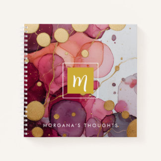 Gold Lila Monogramm Quadrat Notizbuch
