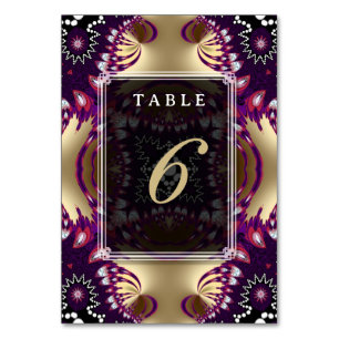 Gold Lila Tribal Wedding Menü+Tischnummer Card Tischnummer
