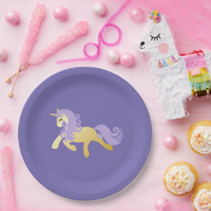 Gold Lila Unicorn Pappteller