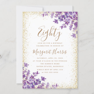 Gold Lila Violet Lavendel 80. Geburtstag Einladung
