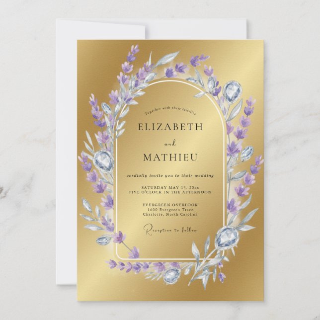 Gold-Lilien-Hochzeit Einladung (Vorderseite)