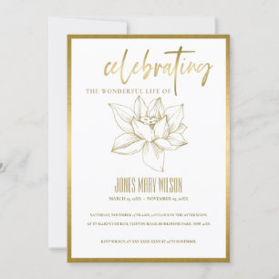 GOLD LILY FLEBRATING LIFE MEMORIAL SERVICE INVITE DANKESKARTE