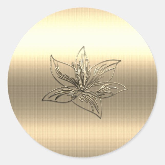 Gold Lily Floral Runder Aufkleber (Vorderseite)