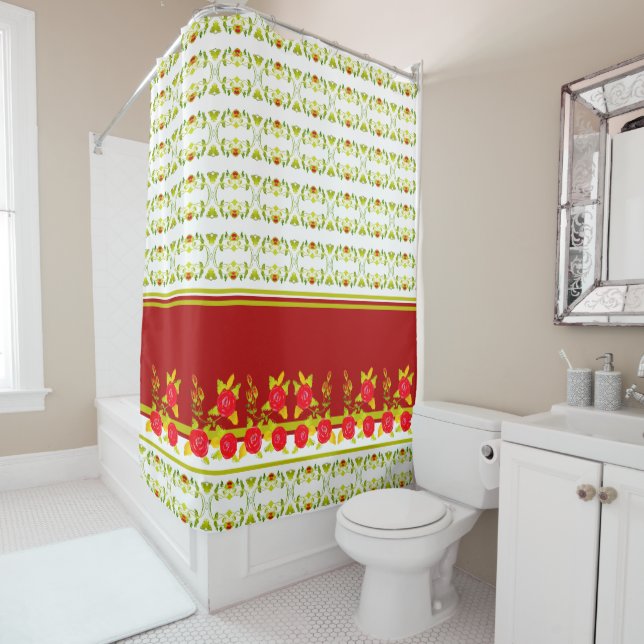 Gold Lime Green und Burgund Duschvorhang (Beispiel)
