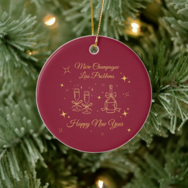 Gold Line Art New Year Design Keramik Ornament (Baum)