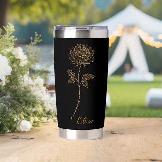 Gold Line Art Rose Custom Name Gift Thermobecher
