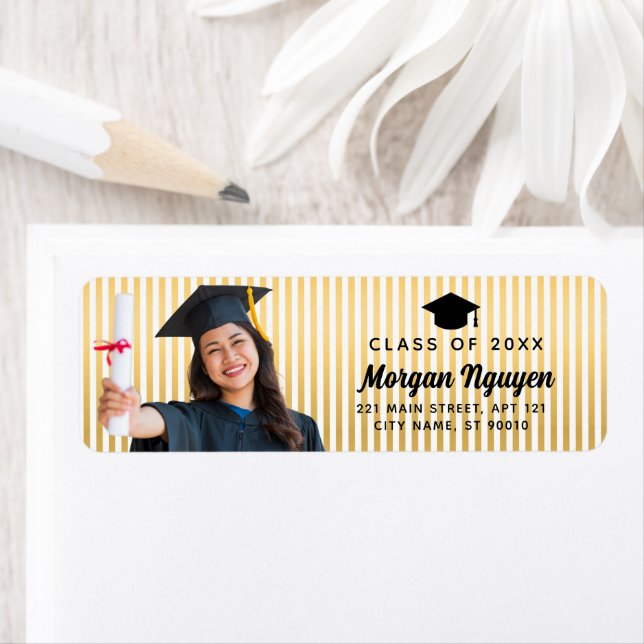 Gold Line Custom Photo Graduation Return Address (Insitu)