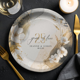 Gold Line Floral 25. Jubiläum ID1169 Pappteller