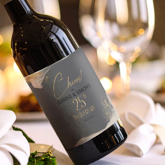 Gold Line Floral 25th Anniversary Cheers ID1169 Weinetikett (Von Creator hochgeladen)