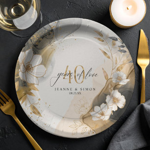 Gold Line Floral 40. Jubiläum ID1169 Pappteller