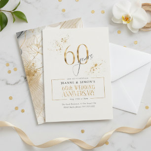 Gold Line Floral 60. Jubiläum ID1169 Einladung