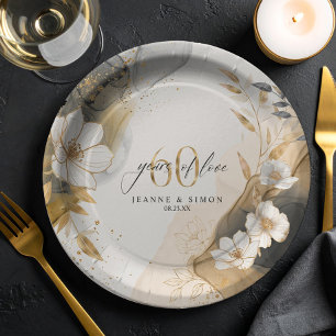 Gold Line Floral 60. Jubiläum ID1169 Pappteller