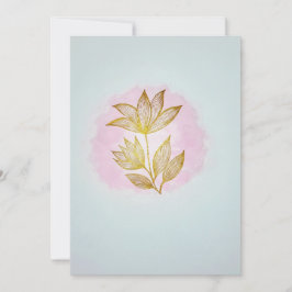 Gold Line Floral on Pink Watercolor Wash Feiertagskarte