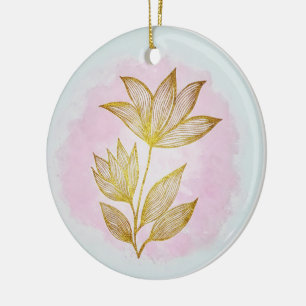 Gold Line Floral Rosafarbene Keramik-Weihnachtsdek Keramik Ornament