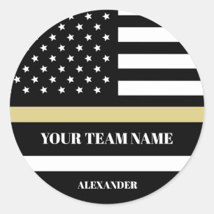 Gold Line U.S Flag mit benutzerdefiniertem Team &  Runder Aufkleber