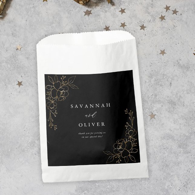 Gold Lined Floral Wedding - Black Geschenktütchen (Von Creator hochgeladen)