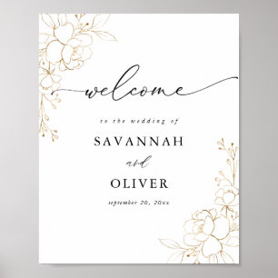 Gold Lined Floral Wedding Welcome Sign Poster