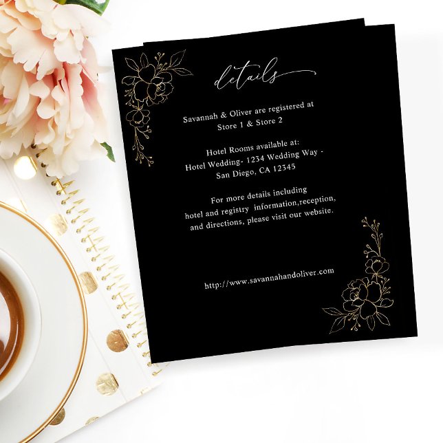 Gold-Linierte Blumendetails - Schwarz (Von Creator hochgeladen)