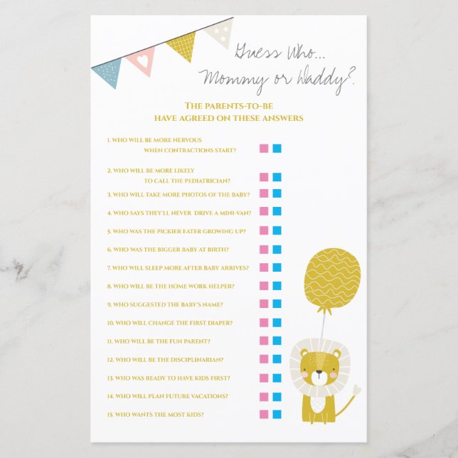 Gold Lion Guess Who Mommy / Daddy Baby Showspiel (Vorderseite)