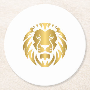 Gold Lion Head Elegantes Wildlife Design Runder Pappuntersetzer