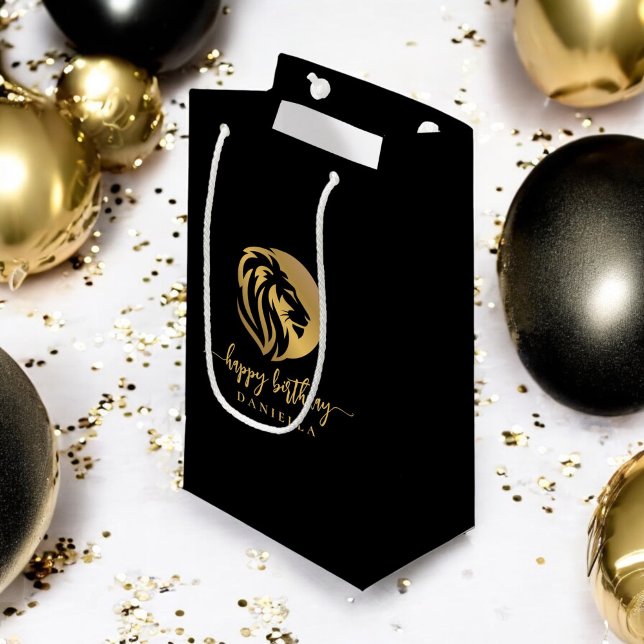 Gold Lion Leo Happy Birthday mit Namen Kleine Geschenktüte (Von Creator hochgeladen)