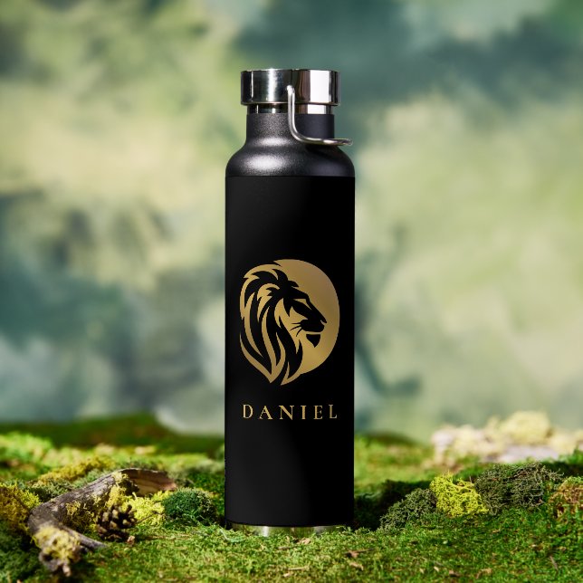 Gold Lion Logo mit beliebigem Namen Trinkflasche (Außenbereich)