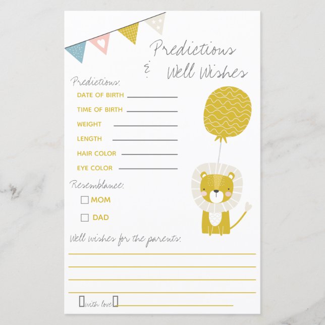 Gold Lion Predictions & Well Wish Baby Shower Game (Vorderseite)