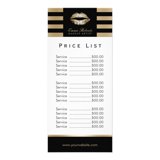 Gold Lippen für KünstlerInnenPreisliste für modern Werbekarte (Vorne)