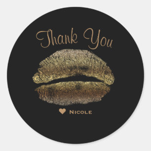 Gold Lippen Kiss Makeup Beauty Glam Chic Custom Runder Aufkleber